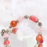  Vòng Đá Lu Thống Đào Hoa Kết Hợp Thạch Anh Hồng & Sun Phối Charm Foxy Floral 