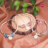  Vòng Tay Double Stone - Đá Aquamarine Kết Hợp Tag Lala Moon 