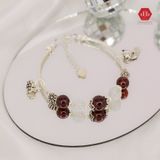  Vòng Đá Phong Thủy - Đá Garnet Kết Hợp Moon Stone Charm Bạc Hồ Ly 