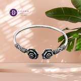  Kiềng Hoa Hồng Đen Cá Tính Bạc 925 - Double Black Rose Silver Bangle - K196 