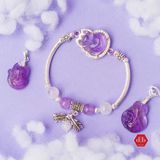  Vòng Đá Mặt Hồ Ly Thạch Anh Tím Kết Hợp Moonstone Phối Charm Double Leaves 