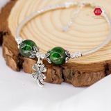  Vòng Tay  2 Viên Đá Diopside Charm Bạc Cỏ 4 Lá 