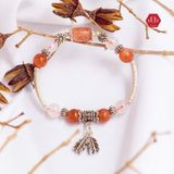  Vòng Đá Lu Thống Sunstone Kết Hợp Moonstone Phối Charm Double Leaves 