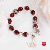  Vòng Đá Garnet Đỏ Phối Charm Tassel & Charm Hồ Lô 