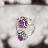  Amethyst Big Mystery Braid Stone Silver Ring - Nhẫn đá Thạch Anh Tím 084SR 