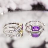  Amethyst Rectangle Stone Silver Ring - Nhẫn Bạc 925 Đá Thạch Anh Tím 017SR 