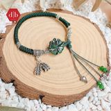  Vòng Dây Thắt Cỏ 4 Lá Đá Cẩm Thạch Và Charm Bạc  925 - Vòng Thắt Dây Thủ Công Đá Phong Thủy 