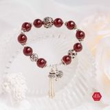  Vòng Đá Garnet Đỏ Phối Charm Tassel & Charm Hồ Lô 