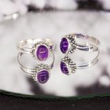  Oval Amethyst Stone Silver Ring - Nhẫn Bạc 925 Đá Thạch Anh Tím 082SR 