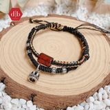  Vòng Dây Thắt Đá  Lu Thống Garnet Và Charm Bạc  925 - Vòng Thắt Dây Thủ Công Đá Phong Thủy 