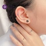  Hoa Tai Bạc 925 - Hoa Tai Gemstone 1 Viên Đá Cz Trắng - Đá Đen Đơn Giản - Black/White CZ Stone Sliver 925 Earrings Ddreamer 1022BTH 