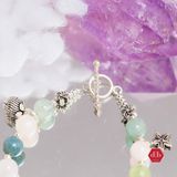  Vòng Đá Beryl Aquamarine Phối Charm Leaf & Rose 