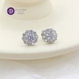  Bông Tai Bạc 925 Xi Vàng Trắng Đính Full Moi - Bông Tai Nữ Kiểu Hoa Moissanite Viên Chủ 5Li Moissanite Earrings MBT022 