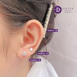  Hoa Tai Bạc 925 - Hoa Tai Gemstone 1 Viên Đá Cz Trắng - Đá Đen Đơn Giản - Black/White CZ Stone Sliver 925 Earrings Ddreamer 1022BTH 