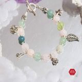  Vòng Đá Beryl Aquamarine Phối Charm Leaf & Rose 