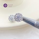  Bông Tai Bạc 925 Xi Vàng Trắng Đính Full Moi - Bông Tai Nữ Kiểu Hoa Moissanite Viên Chủ 5Li Moissanite Earrings MBT022 