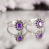  Amethyst Oval Gemstone Dottie Line Silver Ring - Nhẫn Bạc 925 Đá Thạch Anh Tím 