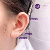  Hoa Tai Bạc 925 - Hoa Tai Gemstone 1 Viên Đá Cz Trắng - Đá Đen Đơn Giản - Black/White CZ Stone Sliver 925 Earrings Ddreamer 1022BTH 