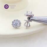  Bông Tai Bạc 925 Xi Vàng Trắng Đính Full Moi - Bông Tai Nữ Kiểu Hoa Moissanite Viên Chủ 5Li Moissanite Earrings MBT022 