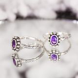  Amethyst Oval Gemstone Dottie Line Silver Ring - Nhẫn Bạc 925 Đá Thạch Anh Tím 