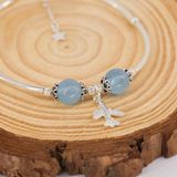  Vòng Tay 2 Viên Đá Aquamarine Charm Bạc Máy Bay 