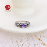  Nhẫn Amethyst Thạch Anh Tím - Oxidize Pattern Oval Gem - 020SR 