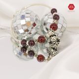  Vòng Đá Phong Thủy - Đá Garnet Đỏ Charm Bạc Mèo Thần Tài 