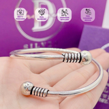  Kiềng Bạc 925 Kiểu Bi Bạc Oxy Hoá Đen Cá Tính - Twist Silver Ball Black Braid Silver Bangle K203 