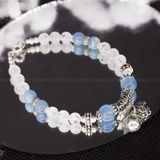  Vòng Tay Đá Aquamarine Kết Hợp Ưu Linh Trắng Charm Bạc Túi Tiền, Voi 