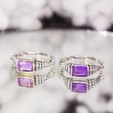  Amethyst Rectangle Stone Silver Ring - Nhẫn Bạc 925 Đá Thạch Anh Tím 017SR 