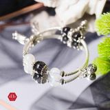  Vòng Đá Thạch Anh Tóc Đen Kết Hợp Đá Moonstone Phối Charm 