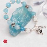  Vòng Đá Aquamarine & Moonstone Phối Charm Lucky Cat 