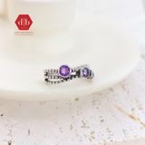  Amethyst Triple Stone Black Dot Lines Silver Ring - Nhẫn Bạc 925 3 Viên Đá Thạch Anh Tím 053SR 