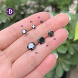  Hoa Tai Bạc 925 - Hoa Tai Gemstone 1 Viên Đá Cz Trắng - Đá Đen Đơn Giản - Black/White CZ Stone Sliver 925 Earrings Ddreamer 1022BTH 