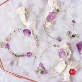  Vòng Đá Mặt Hồ Ly Thạch Anh Tím Kết Hợp Moonstone & Super 7 Phối Charm Triple Leaves 