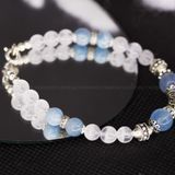  Vòng Tay Đá Aquamarine Kết Hợp Ưu Linh Trắng Charm Bạc Túi Tiền, Voi 