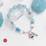  Vòng Đá Aquamarine & Moonstone Phối Charm Lucky Cat 