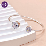  Kiềng Bạc 925 Kiềng 2 Viên Đá CZ 9Li & 7Li  -Double Cubic Zirconia Stones Silver Bangle K329 