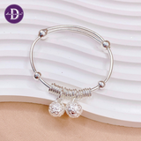  Kiềng Bạc 999 2 Chuông Khoen Bạc - Double Maze Bell Silver Baby Bangle (Pure Silver) Ddreamer  K223 