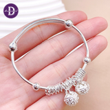  Kiềng Bạc 999 2 Chuông Khoen Bạc - Double Maze Bell Silver Baby Bangle (Pure Silver) Ddreamer  K223 