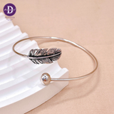  Kiềng Bạc 925 Kiềng Lông Vũ Kiểu Oxidize - Black Feather Silver Bangle K119 