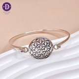  Kiềng Bạc 925 Oxy Hoá Đen Cá Tính Mặt Hoa Văn Đặc Biệt - Pattern Circle Silver Bangle - K200 