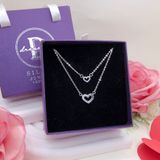  Double Heart Double String  Silver Necklace - Dây Chuyền Kiểu 2 Dây Mặt Trái Tim To Nhỏ Bạc 925 - Dây Chuyền Valentine - Ddreamer 375DCT 