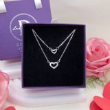  Double Heart Double String  Silver Necklace - Dây Chuyền Kiểu 2 Dây Mặt Trái Tim To Nhỏ Bạc 925 - Dây Chuyền Valentine - Ddreamer 375DCT 