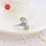  Peridot Topaz Citrine Aventurine Amethyst Garnet Gemstone Silver Ring - Nhẫn 3 Loại Đá Thiên Nhiên 025SR 