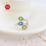  Peridot Topaz Citrine Aventurine Amethyst Garnet Gemstone Silver Ring - Nhẫn 3 Loại Đá Thiên Nhiên 025SR 