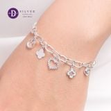  Lắc Tay Premium Xích Charm Đính Đá Tòn Ten Bạc 925 - Oval Chain (Smiley Face/Flower/Heart/heart)  Sterling Silver Bracelets - P1271VTH 