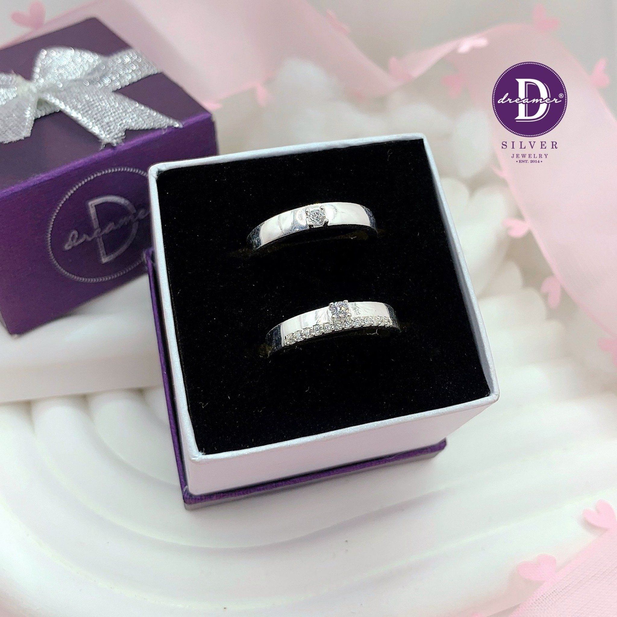  Couple Silver Rings - Nhẫn Cặp Bạc 925 Bản Trơn Đính Đá Chủ & Line Đá - Ddreamer 2238NH 