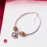  Vòng Double Stone Đá Thạch Anh Tóc Vàng Phối Charm Bạc 