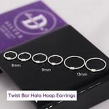  Hoa Tai Khoen Bạc 925 Xoắn Tròn Trơn Cá Tính - Twist Bar Halo Hoop Earrings 